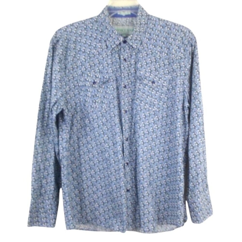 Franky Max Western Snap Front Long Sleeve Blue Print Shirt